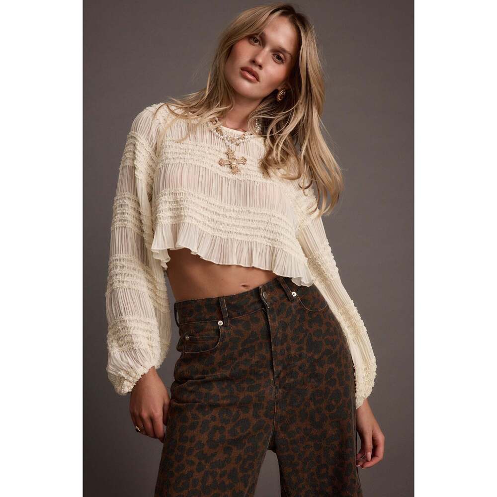 12th Tribe Milly Ivory Chiffon Long Sleeve Blouse